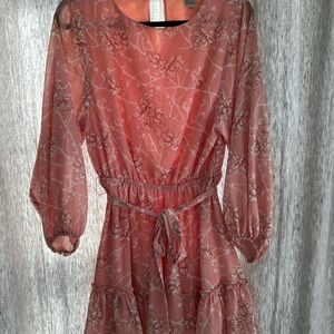 FLYING TOMATO RUFFLE HEM PEACH FLIRAL DRESS SMALL